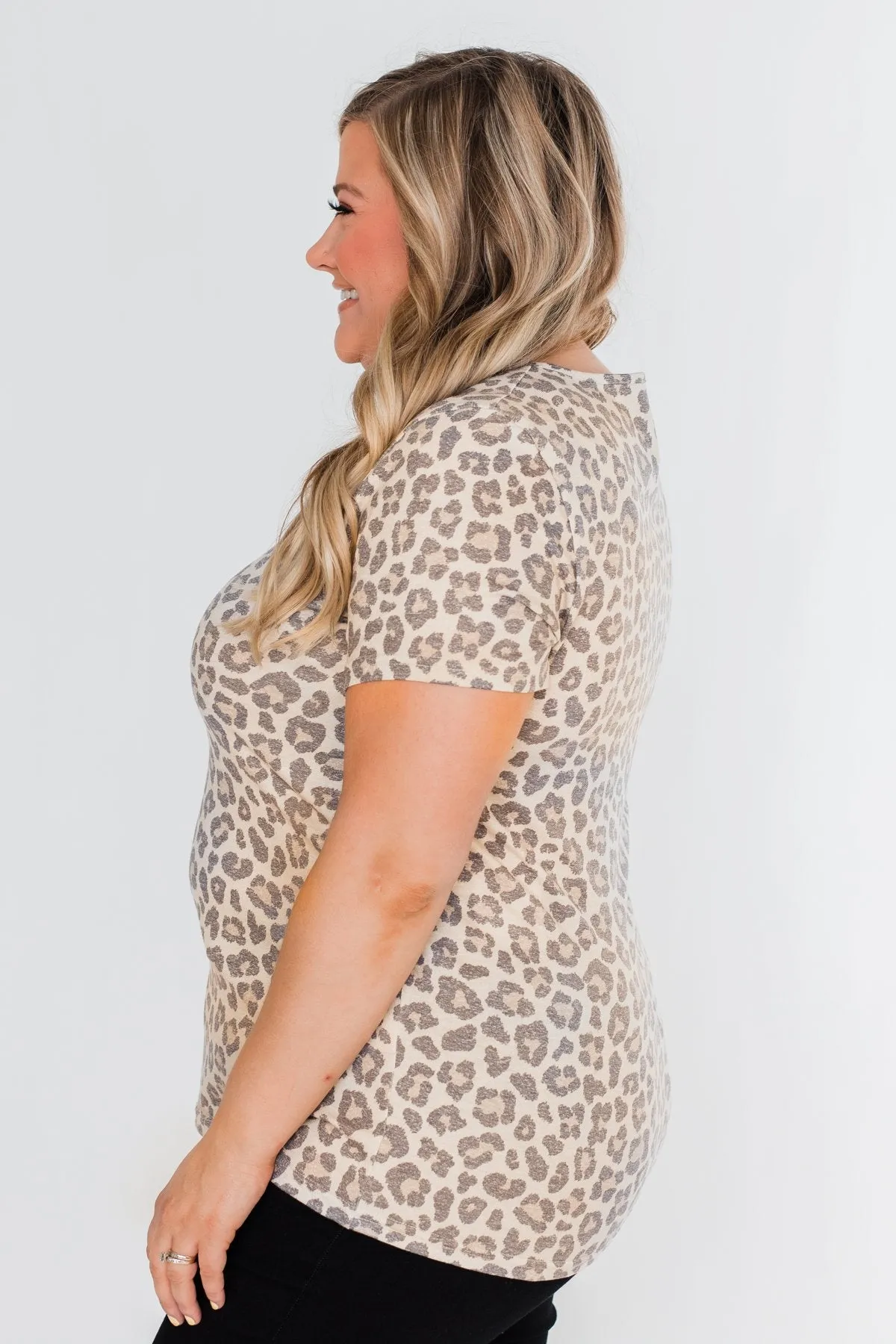 Cut Out V-Neck Short Sleeve Leopard Top