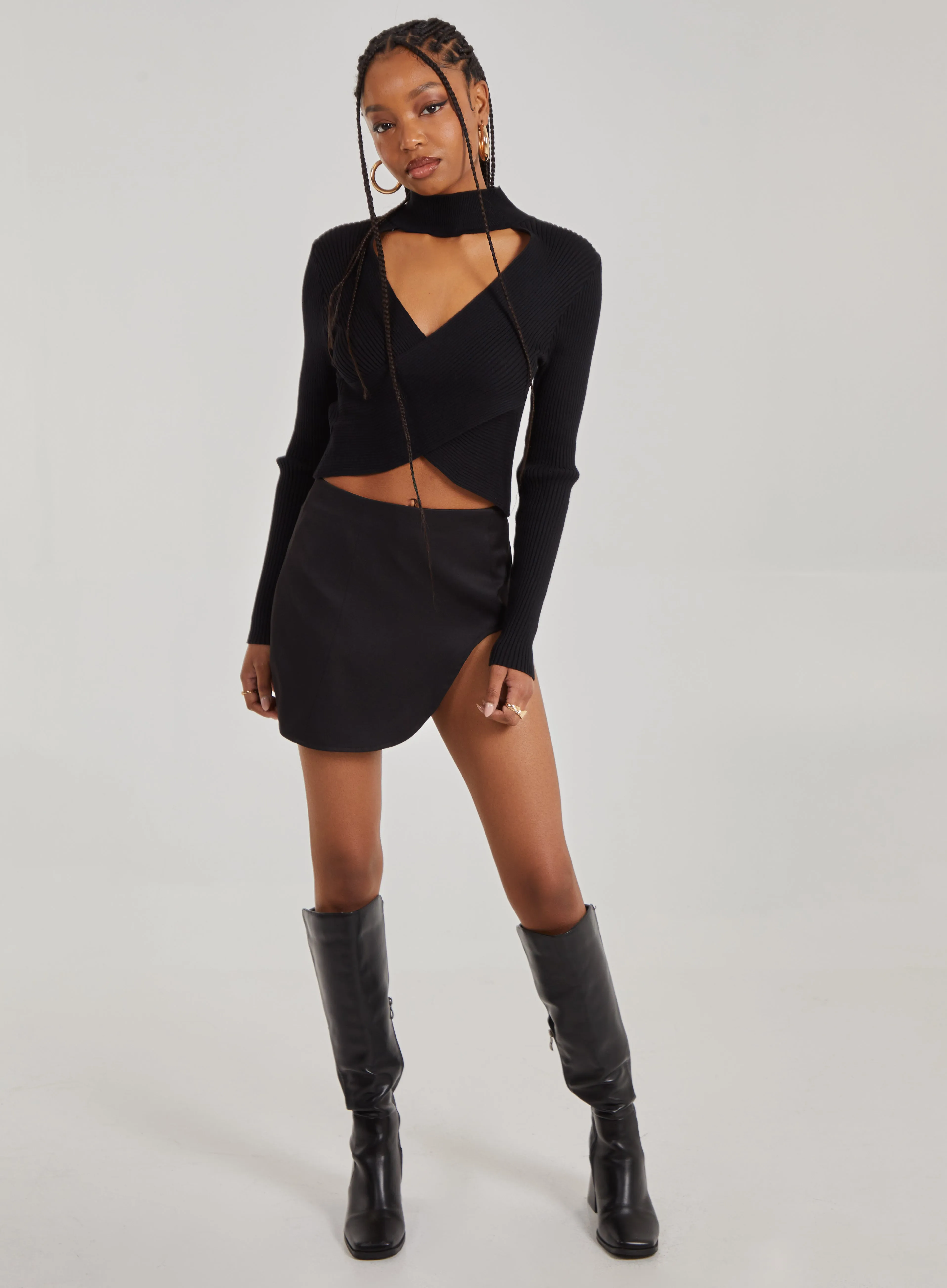 Cut Out Wrap High Neck Top