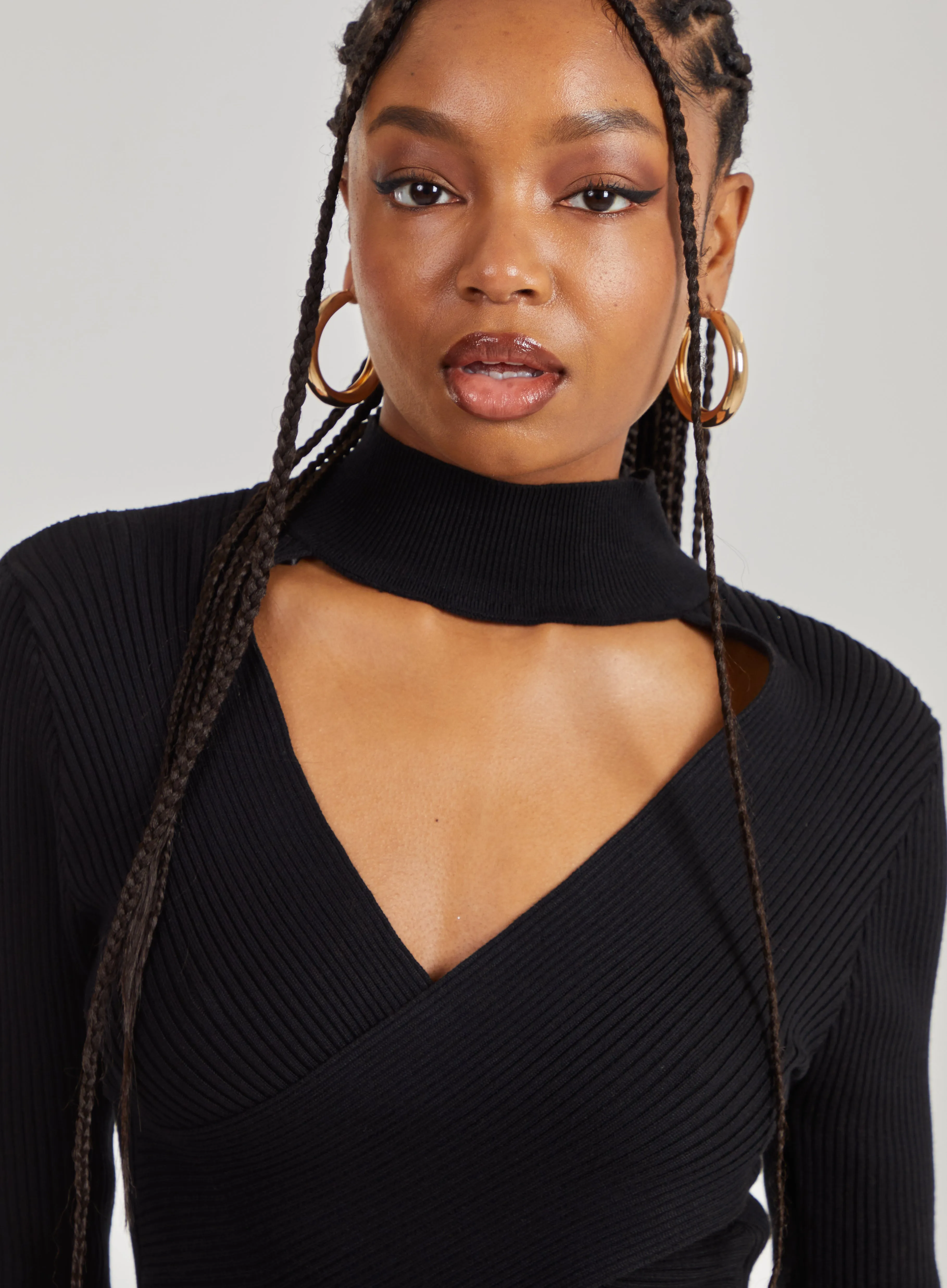 Cut Out Wrap High Neck Top