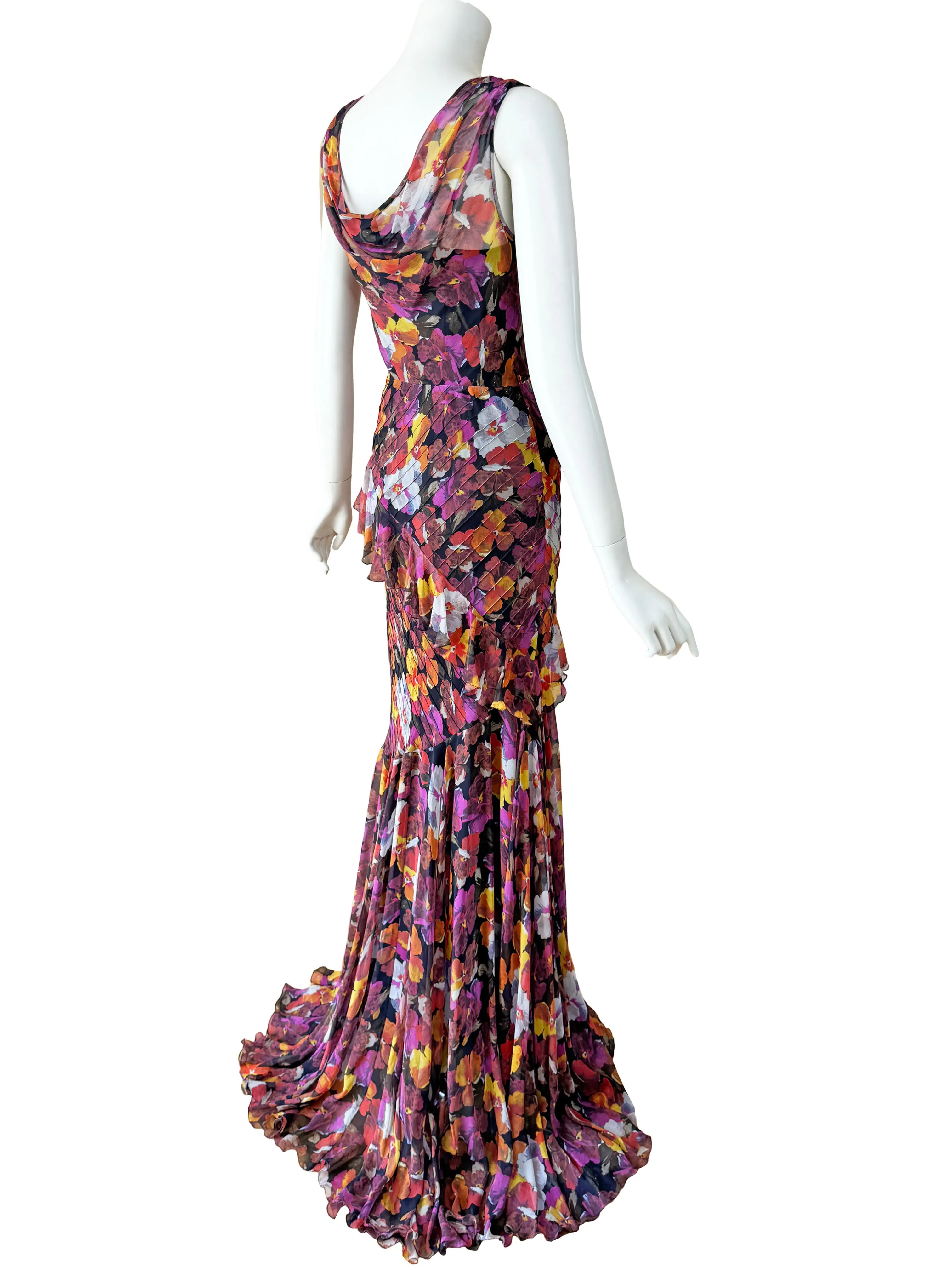 D&G Dolce & Gabbana Pansy Print Silk Gown