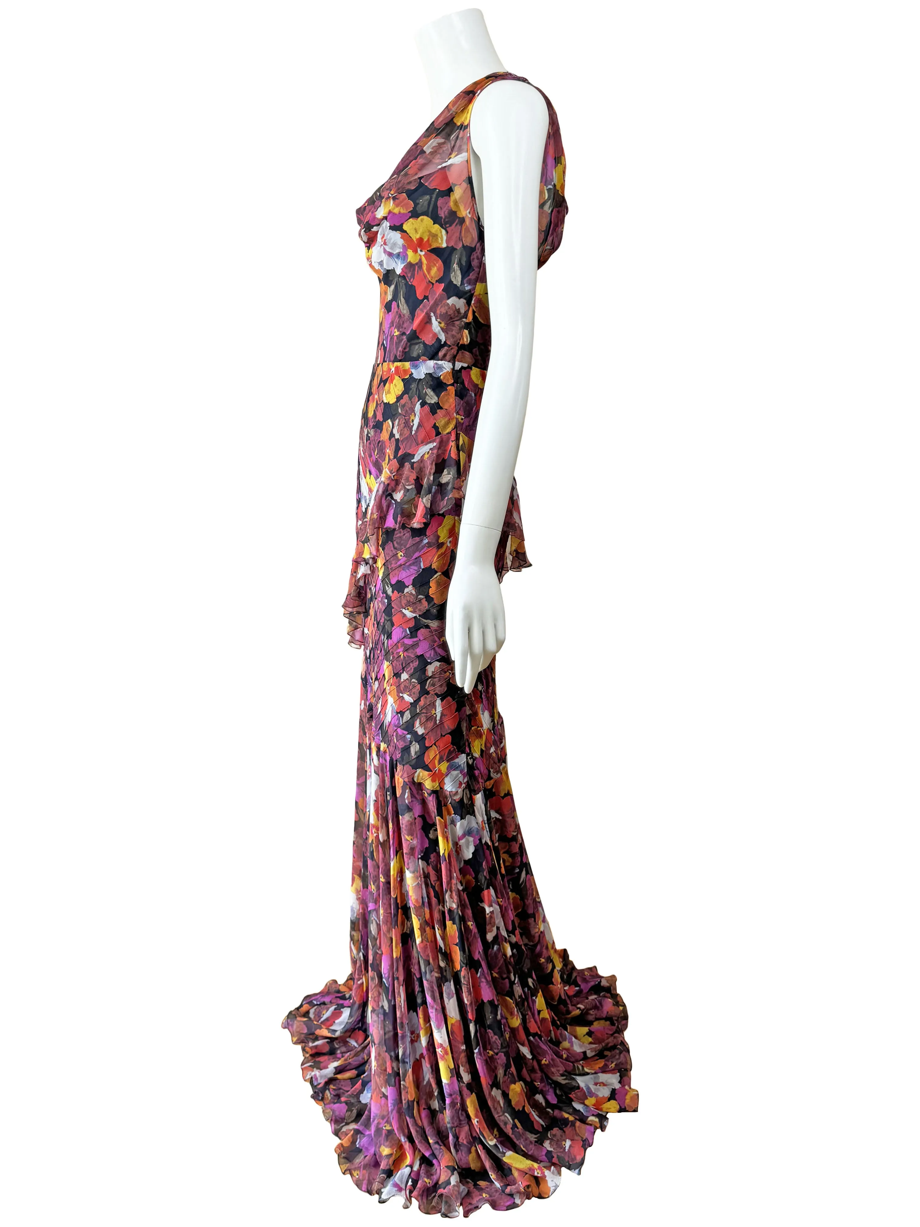 D&G Dolce & Gabbana Pansy Print Silk Gown
