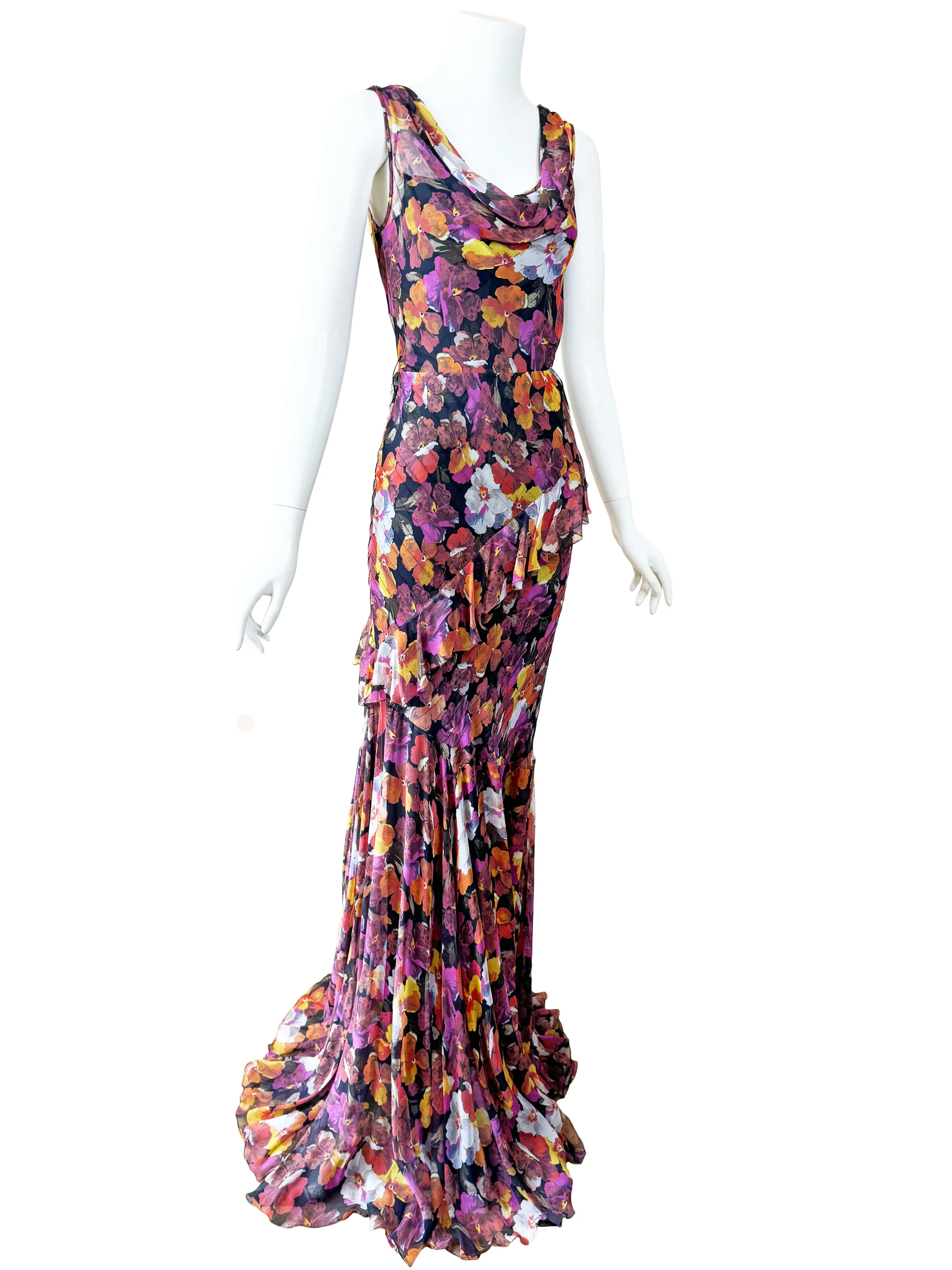 D&G Dolce & Gabbana Pansy Print Silk Gown