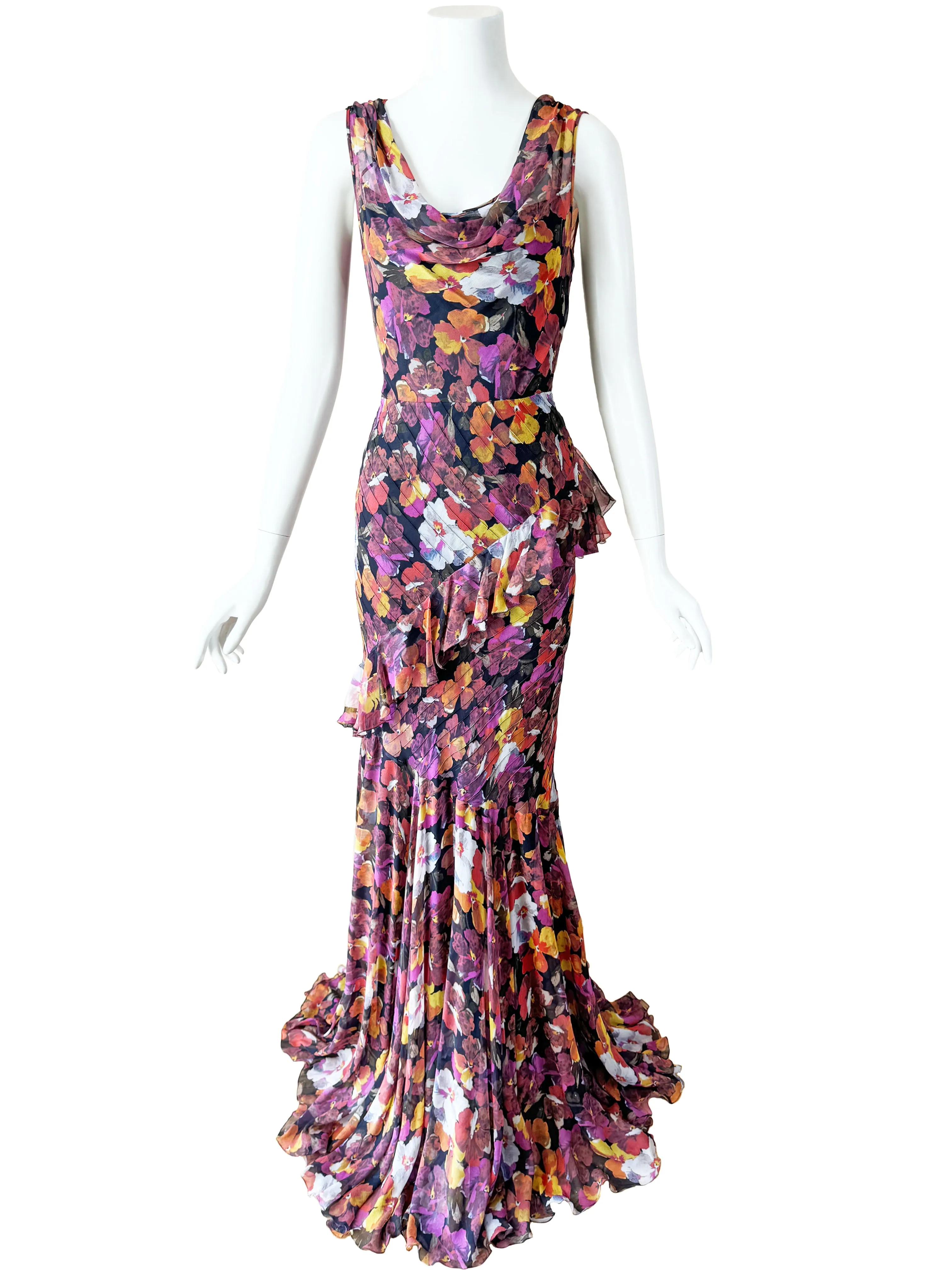 D&G Dolce & Gabbana Pansy Print Silk Gown