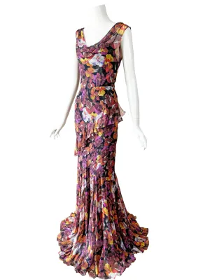 D&G Dolce & Gabbana Pansy Print Silk Gown