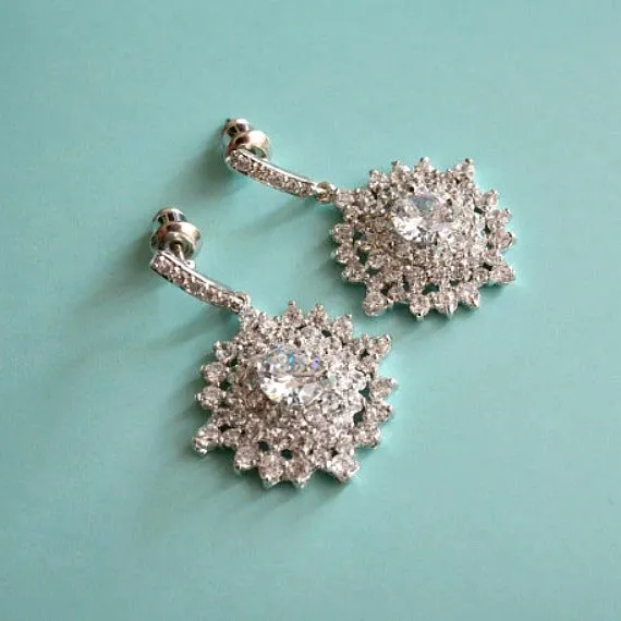Diamond Shape Cubic Zirconia Cluster Wedding Earrings. Kite Bridal Crystal Drop Earrings. CZ Crystal Bridal Earrings. Bridesmaids Earrings