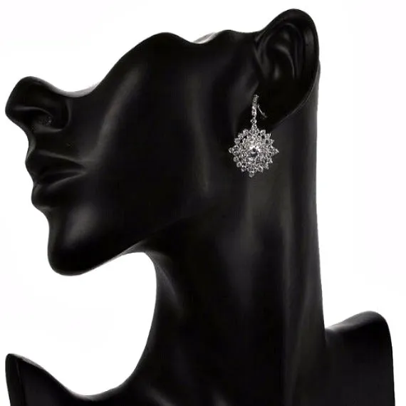 Diamond Shape Cubic Zirconia Cluster Wedding Earrings. Kite Bridal Crystal Drop Earrings. CZ Crystal Bridal Earrings. Bridesmaids Earrings