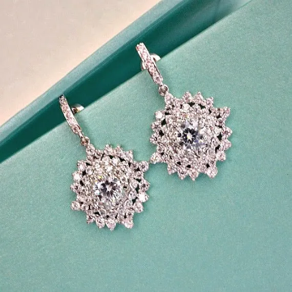 Diamond Shape Cubic Zirconia Cluster Wedding Earrings. Kite Bridal Crystal Drop Earrings. CZ Crystal Bridal Earrings. Bridesmaids Earrings