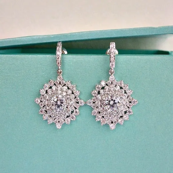 Diamond Shape Cubic Zirconia Cluster Wedding Earrings. Kite Bridal Crystal Drop Earrings. CZ Crystal Bridal Earrings. Bridesmaids Earrings