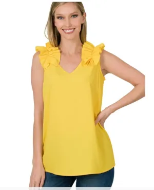 Dobby Ruffle Trim Sleeve Top