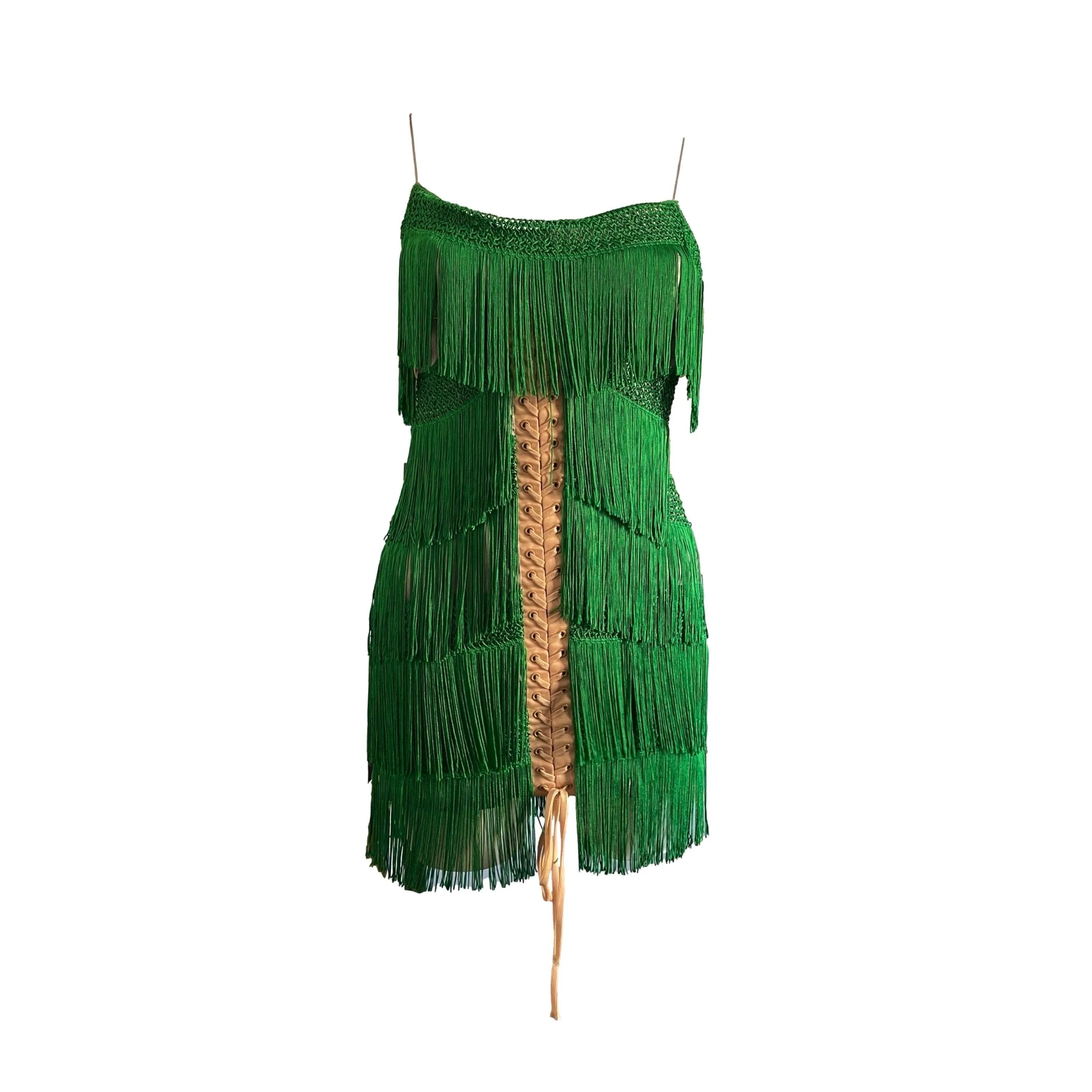 Dolce & Gabbana Green Fringe Dress