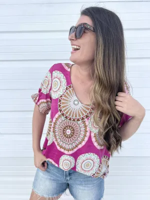 DOORBUSTER: Mandala V-Neck Top - Fuchsia by Sew In Love (Ships in 2-3 Weeks)