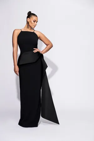 Draped Peplum Halter Column Gown