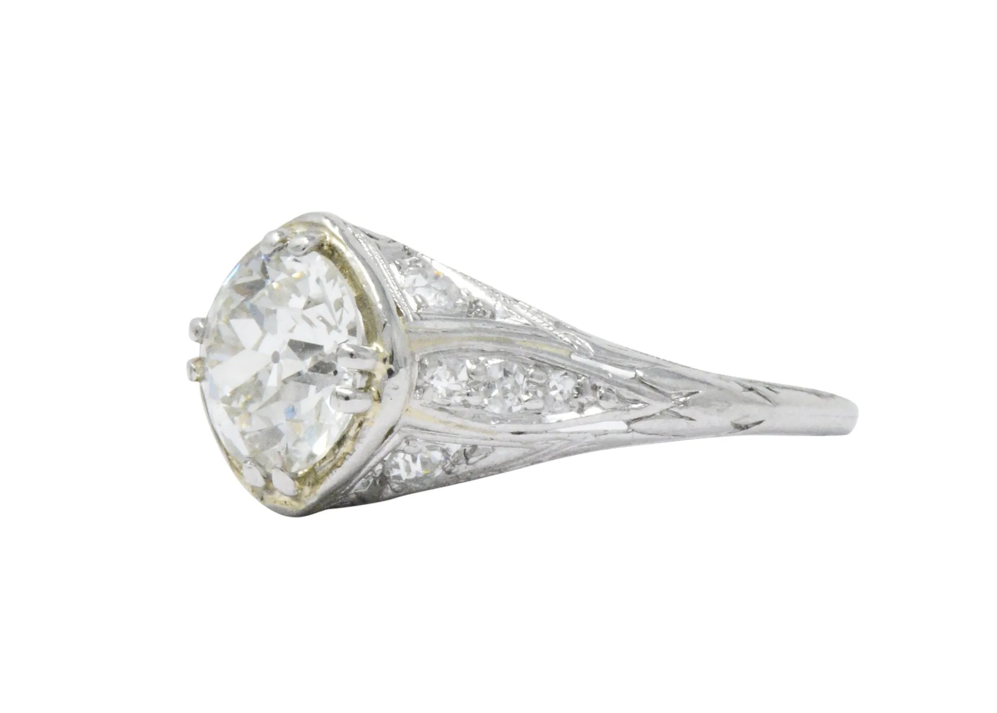 Early Retro 1.76 CTW Old European Diamond Platinum Engagement Ring GIA
