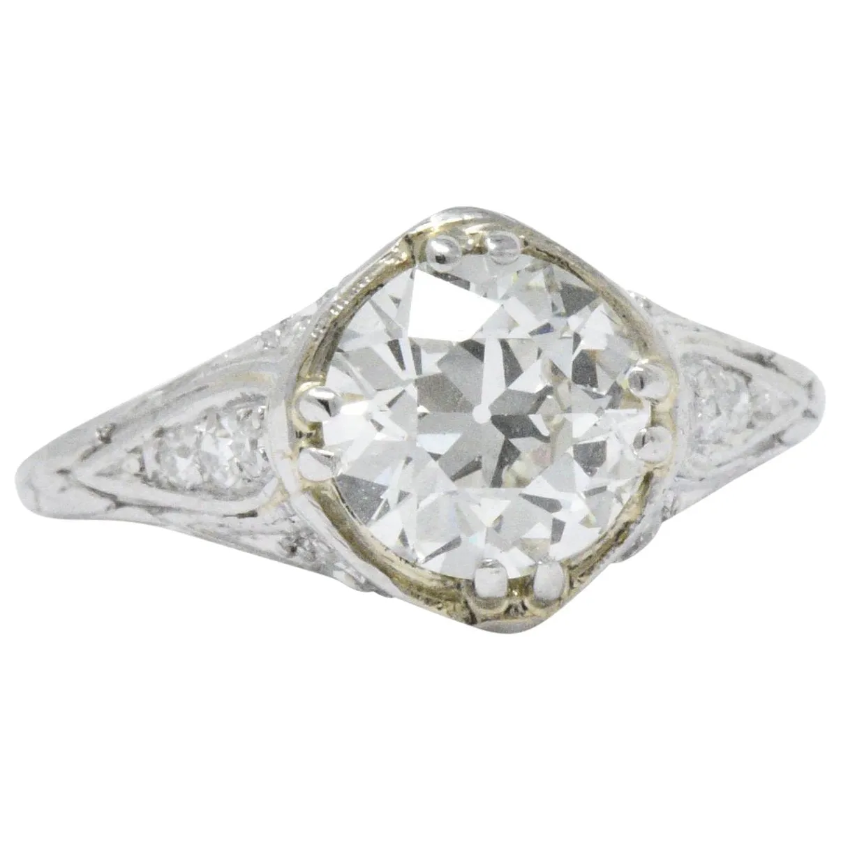 Early Retro 1.76 CTW Old European Diamond Platinum Engagement Ring GIA