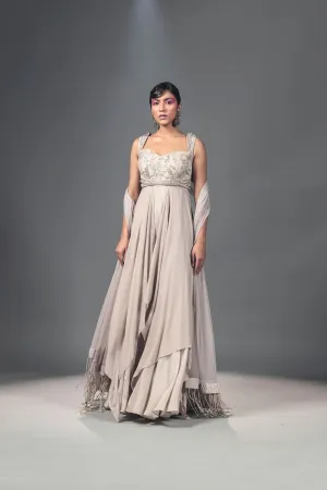 Ecru corded drape Anarkali gown