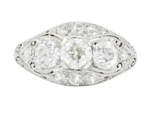 Edwardian 1.45 CTW Old European Diamond Platinum Three Stone Ring