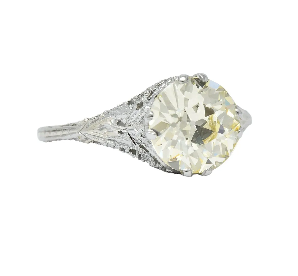 Edwardian 3.01 CTW Diamond 18 Karat White Gold Solitaire Engagement Ring GIA