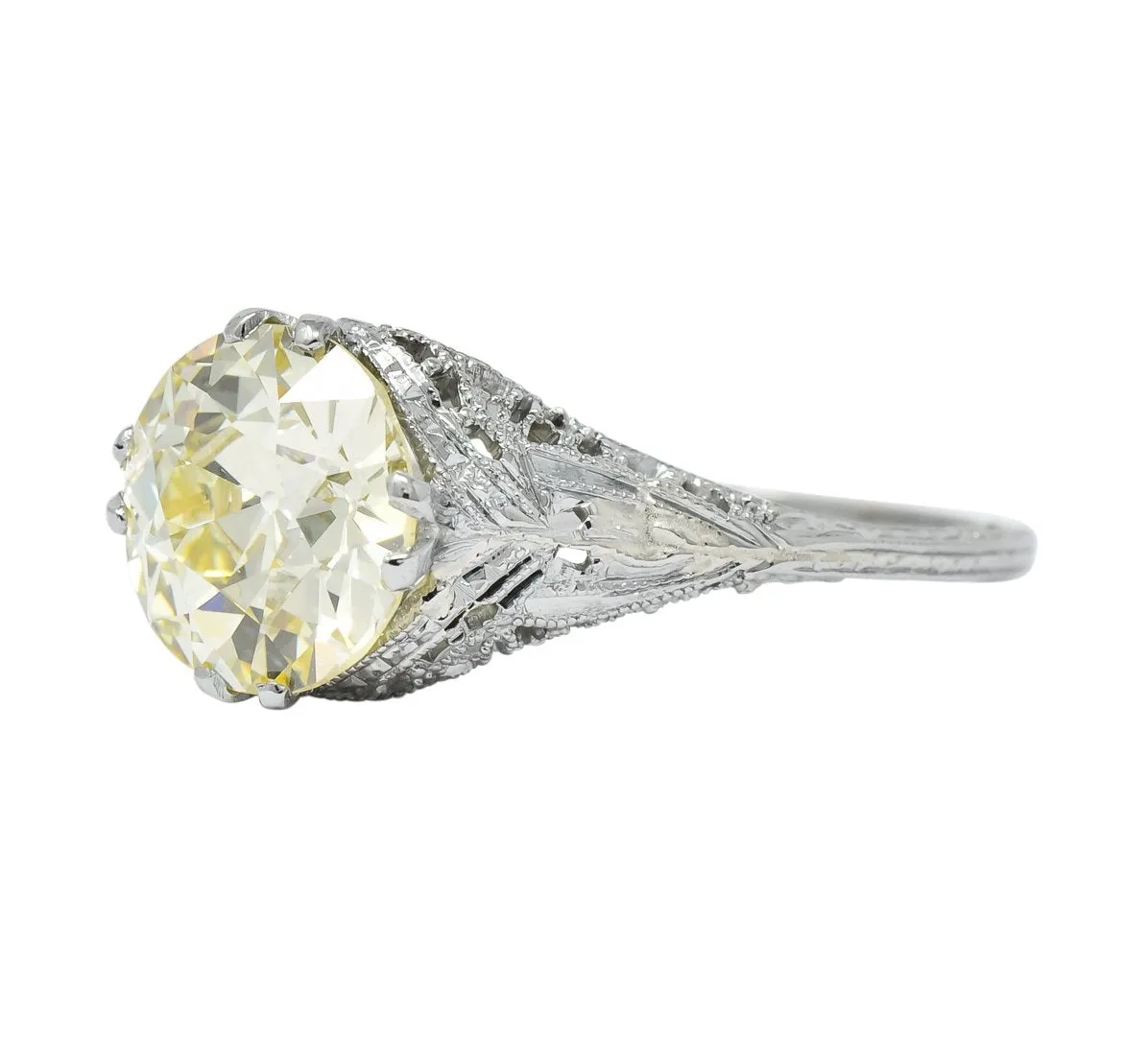 Edwardian 3.01 CTW Diamond 18 Karat White Gold Solitaire Engagement Ring GIA