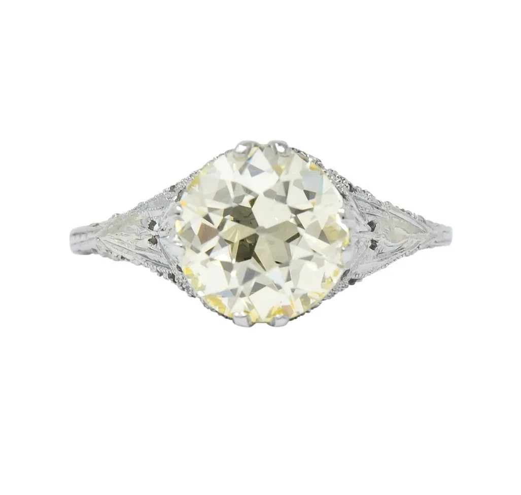 Edwardian 3.01 CTW Diamond 18 Karat White Gold Solitaire Engagement Ring GIA