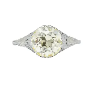 Edwardian 3.01 CTW Diamond 18 Karat White Gold Solitaire Engagement Ring GIA