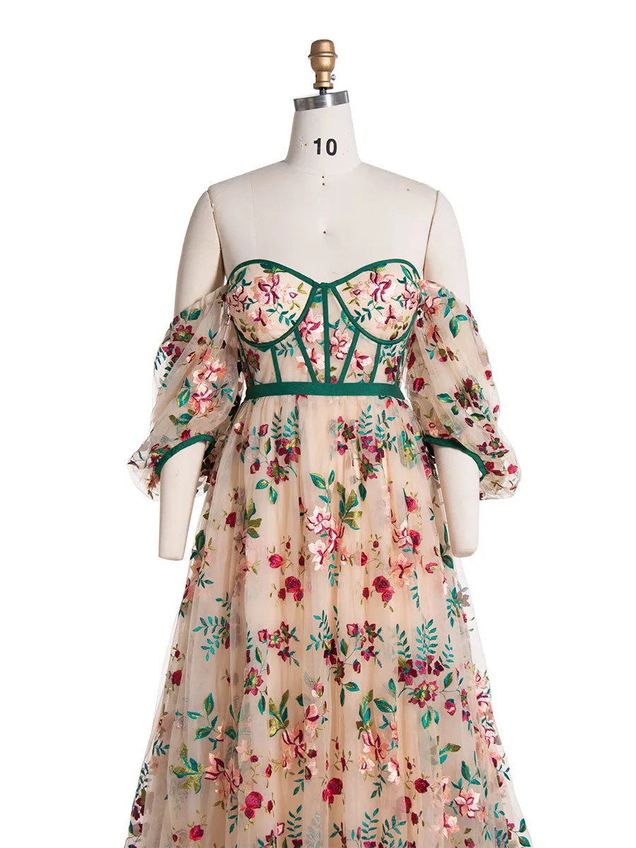 Elegant Embroidery Lace Floral Dress Multi Colors Dress for Photo Shoot YW240083