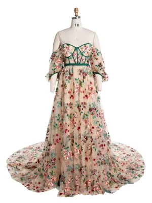 Elegant Embroidery Lace Floral Dress Multi Colors Dress for Photo Shoot YW240083