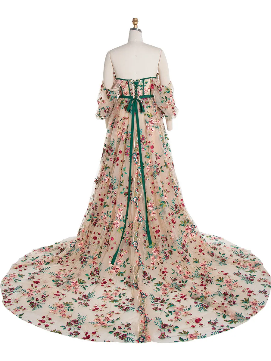 Elegant Embroidery Lace Floral Dress Multi Colors Dress for Photo Shoot YW240083