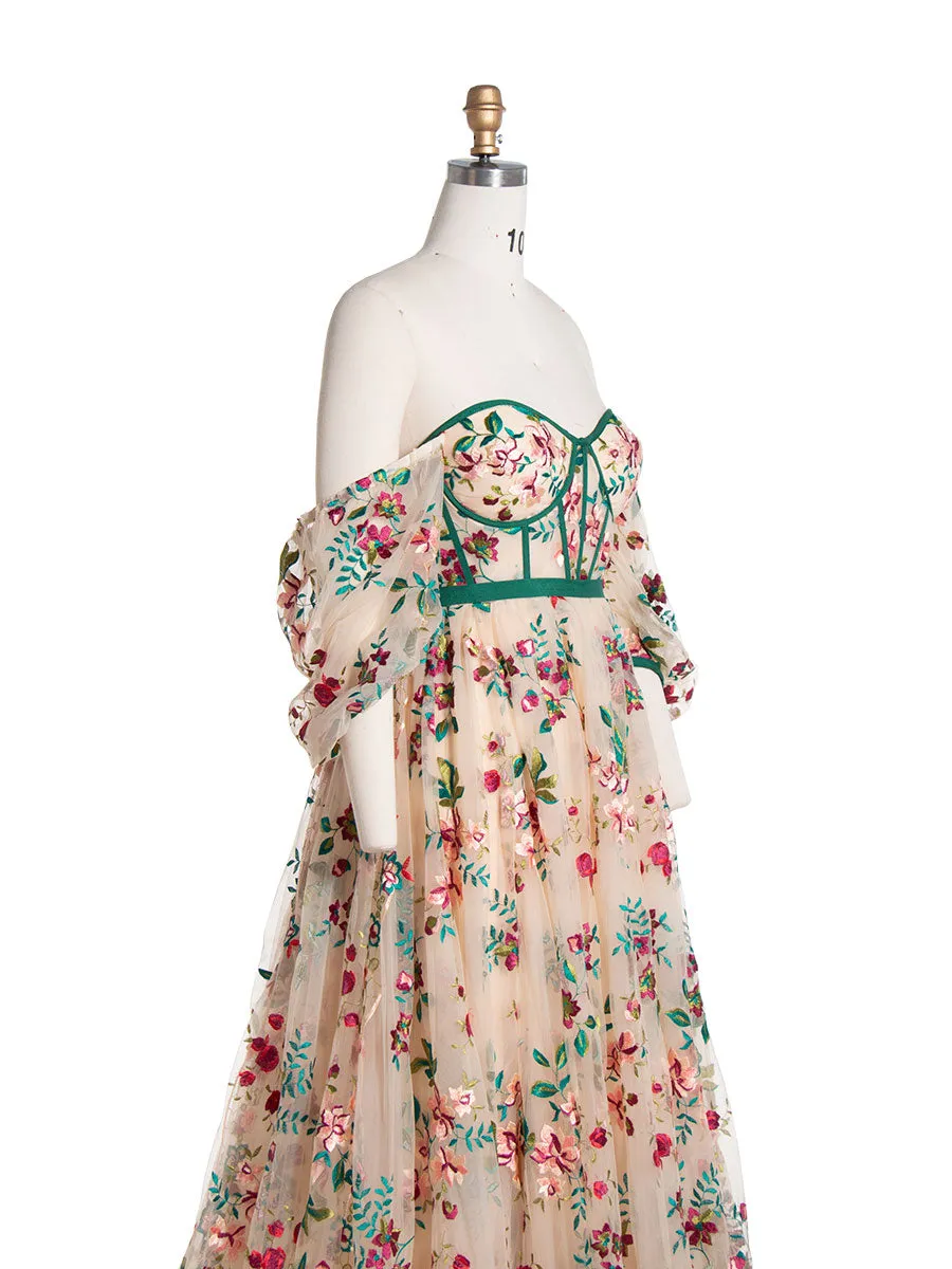 Elegant Embroidery Lace Floral Dress Multi Colors Dress for Photo Shoot YW240083