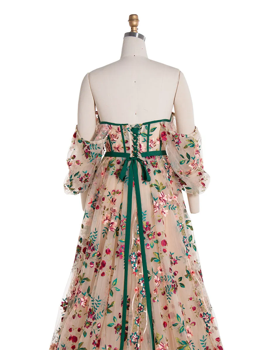 Elegant Embroidery Lace Floral Dress Multi Colors Dress for Photo Shoot YW240083