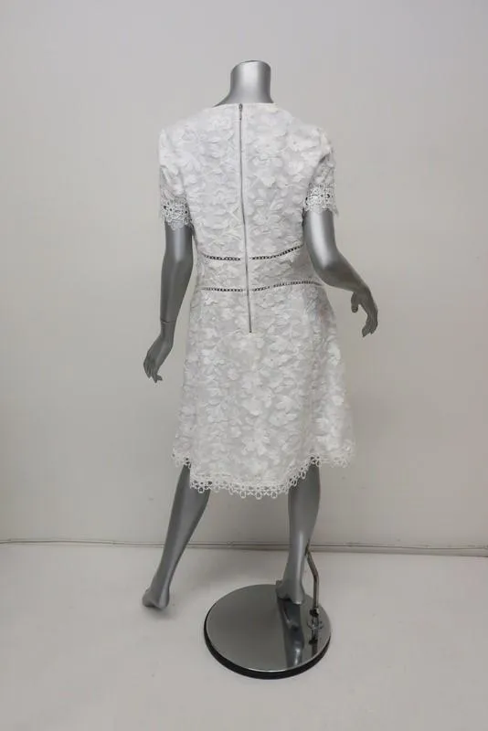 Elie Tahari Dress Adina White Floral Applique & Lace Size 12 Short Sleeve NEW