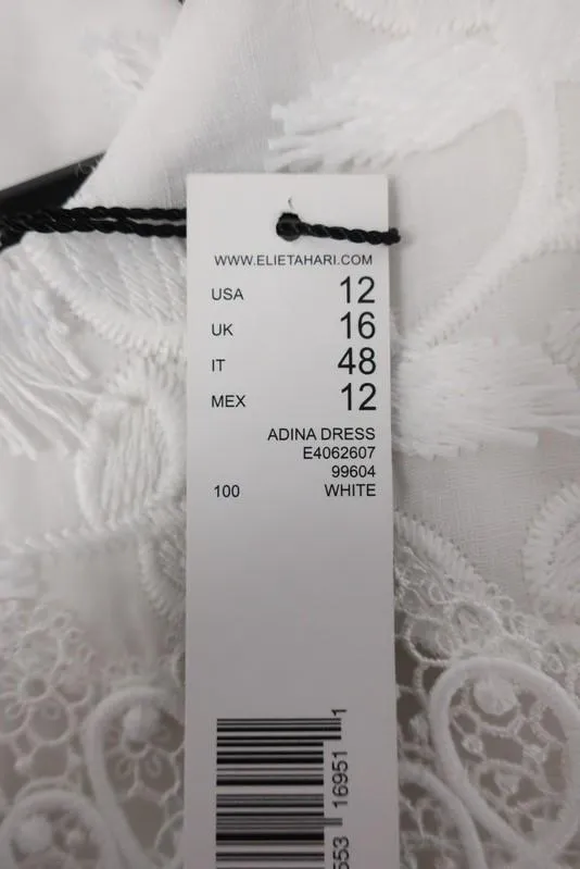Elie Tahari Dress Adina White Floral Applique & Lace Size 12 Short Sleeve NEW