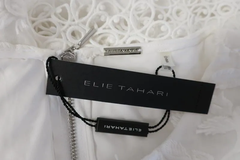 Elie Tahari Dress Adina White Floral Applique & Lace Size 12 Short Sleeve NEW