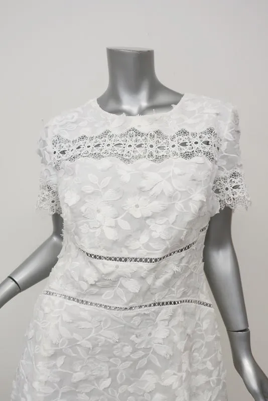 Elie Tahari Dress Adina White Floral Applique & Lace Size 12 Short Sleeve NEW