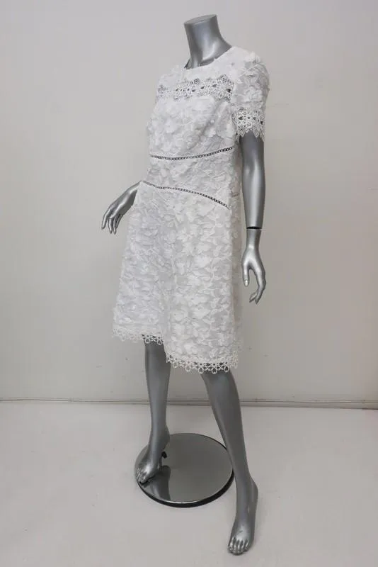 Elie Tahari Dress Adina White Floral Applique & Lace Size 12 Short Sleeve NEW