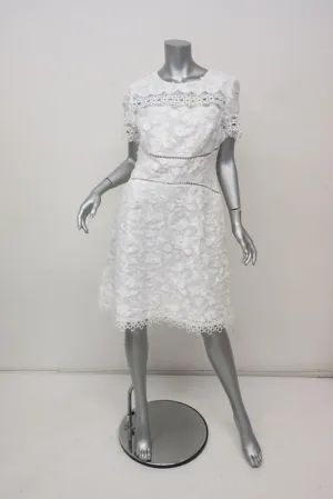 Elie Tahari Dress Adina White Floral Applique & Lace Size 12 Short Sleeve NEW