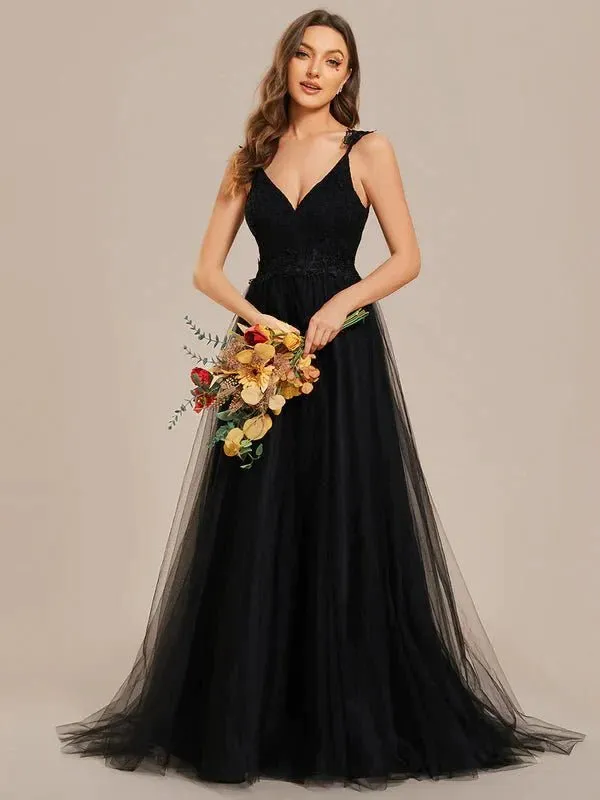Elizabeth double V neck Black Wedding dress Express NZ wide