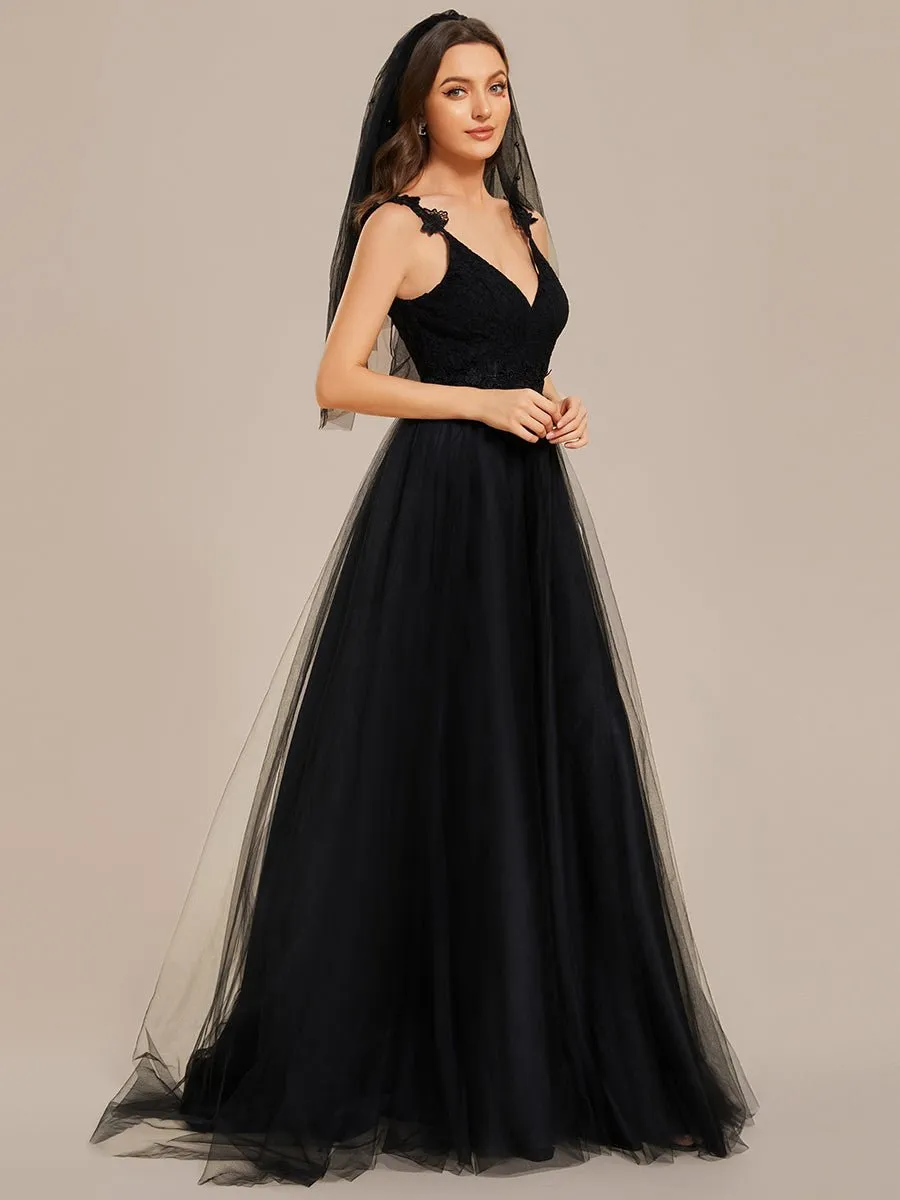 Elizabeth double V neck Black Wedding dress