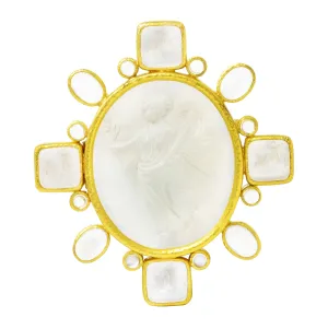 Elizabeth Locke Moonstone Venetian Glass Mother-Of-Pearl 18 Karat Gold Goddess Pegasus Vintage Pendant Brooch