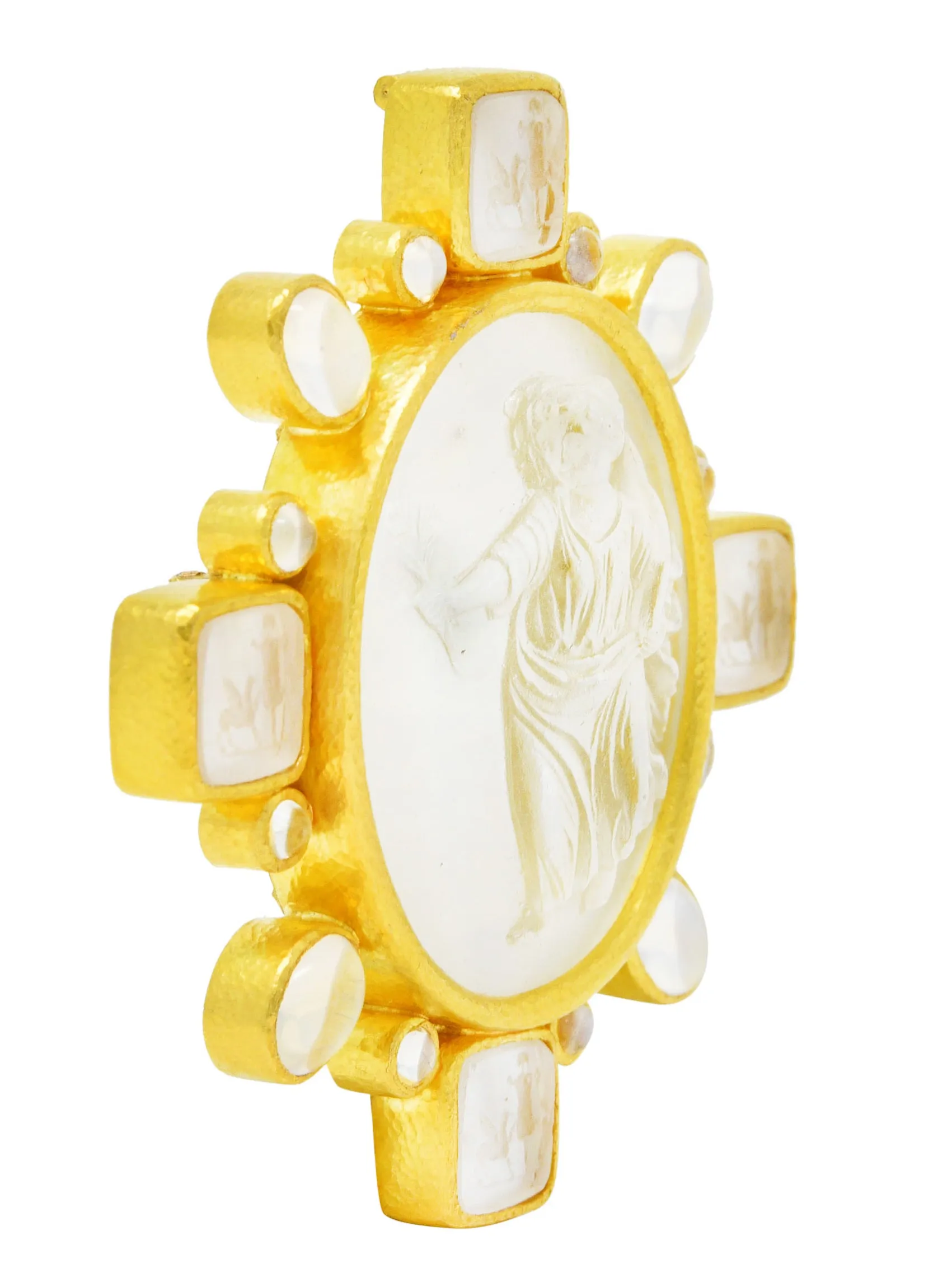 Elizabeth Locke Moonstone Venetian Glass Mother-Of-Pearl 18 Karat Gold Goddess Pegasus Vintage Pendant Brooch