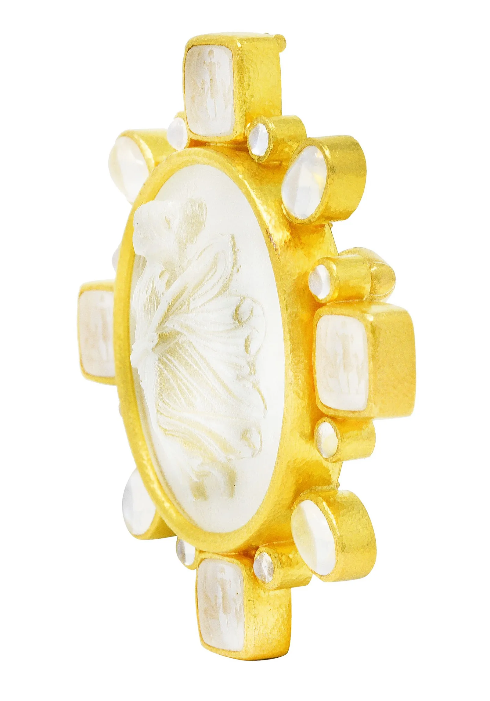 Elizabeth Locke Moonstone Venetian Glass Mother-Of-Pearl 18 Karat Gold Goddess Pegasus Vintage Pendant Brooch