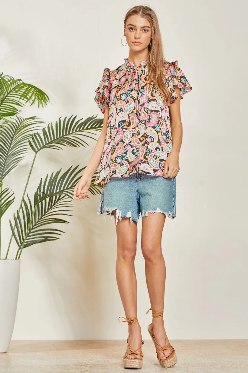 Ella Ruffle Paisley Top
