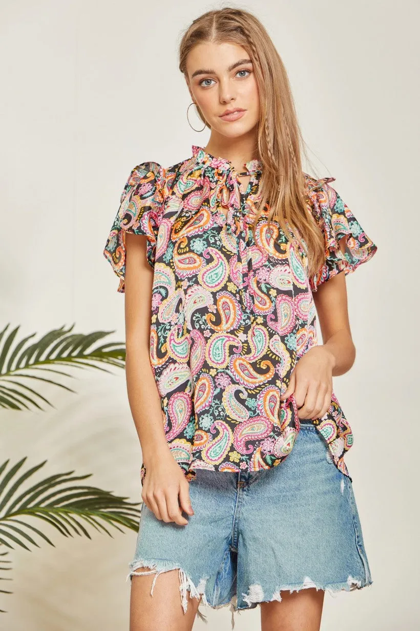 Ella Ruffle Paisley Top