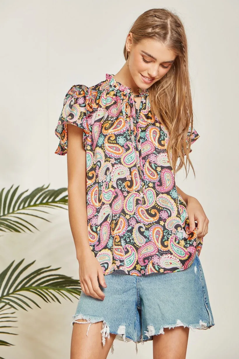 Ella Ruffle Paisley Top