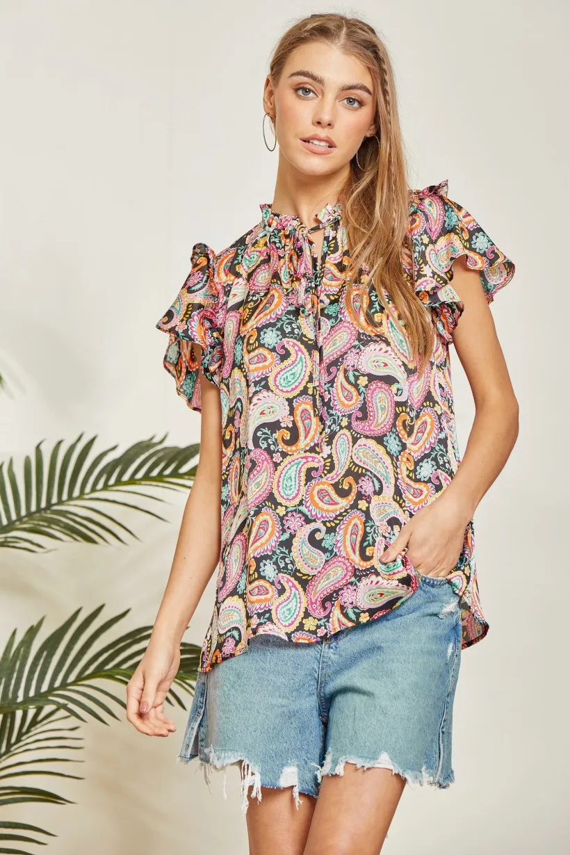 Ella Ruffle Paisley Top