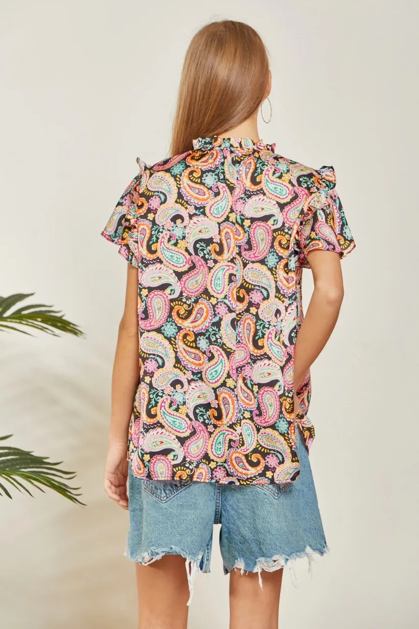 Ella Ruffle Paisley Top