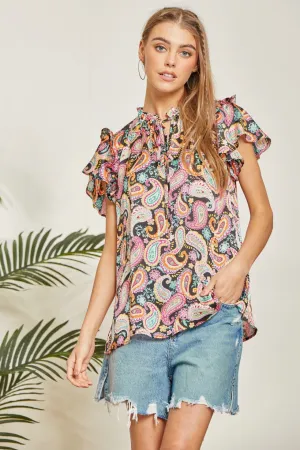 Ella Ruffle Paisley Top
