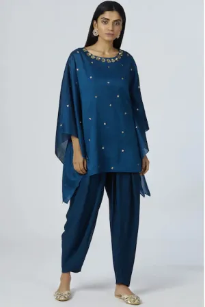 Embellished Kaftan Dhoti Pant Set in Turquoise Blue
