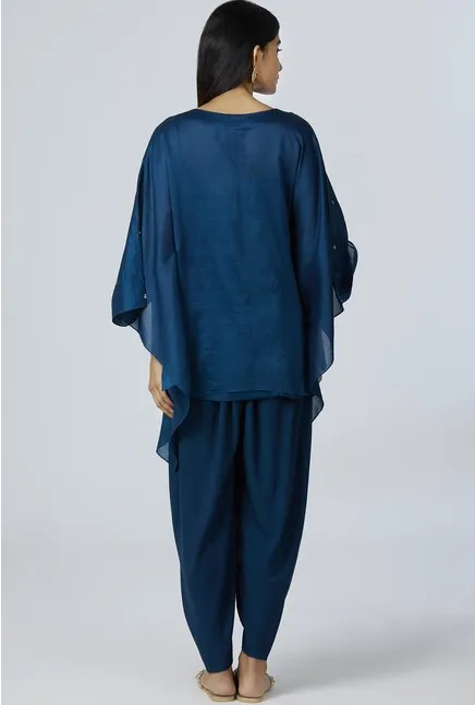 Embellished Kaftan Dhoti Pant Set in Turquoise Blue