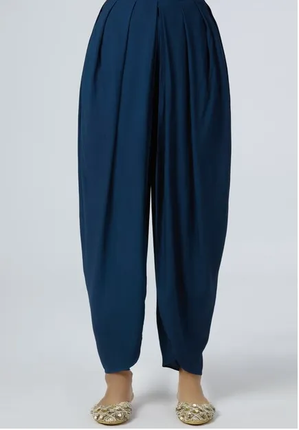 Embellished Kaftan Dhoti Pant Set in Turquoise Blue
