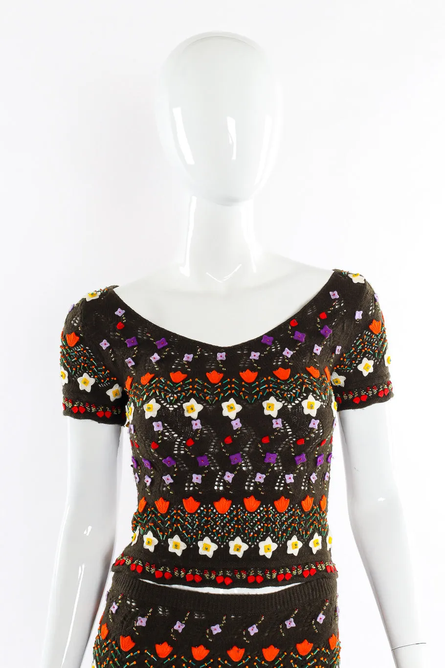 Embellished Knit Top and Skirt Set